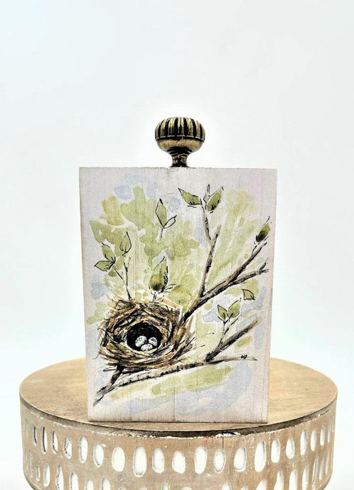 Iron Knob Bird Nest Wood Block by Trade Cie