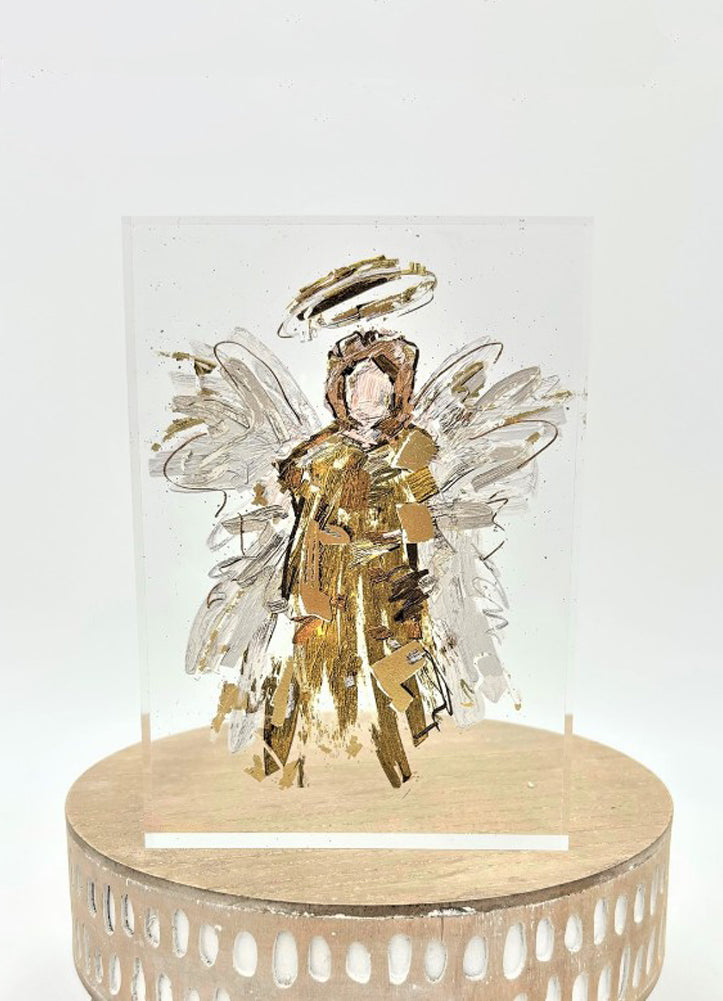 Gold Foil Angel Acrylic Block Sign by Trade Cie