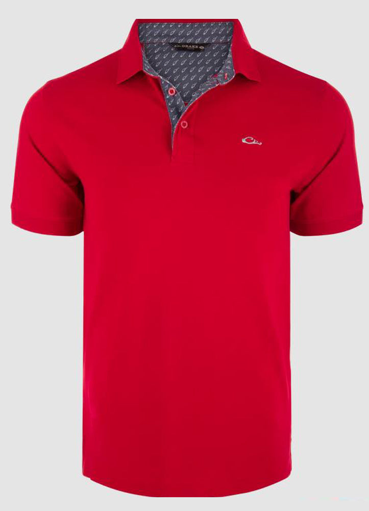 Solid Plique Lab Polo in Chilli Pepper Red by Drake