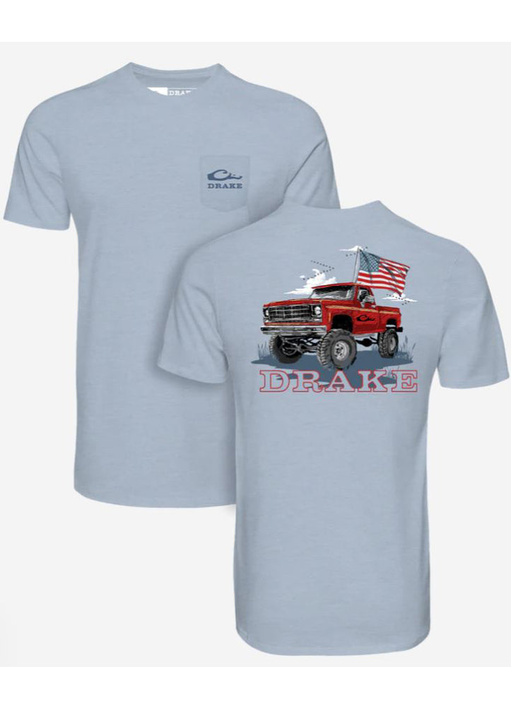 Americana Flag Truck SS in Cerulean Light Heather by Drake