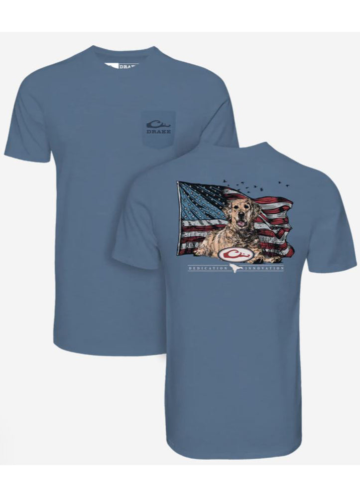 Americana Yellow Lab SS in Coronet Blue Light Heather by Drake