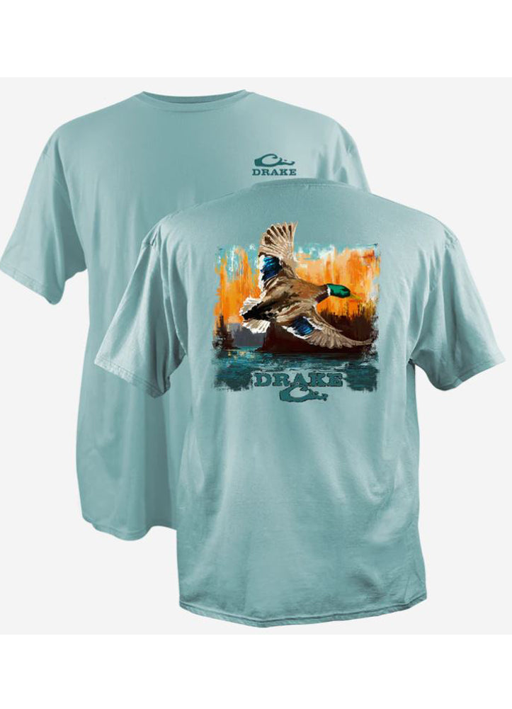 Watercolor Mallard Cotton SS in Aqua Sky by Drake