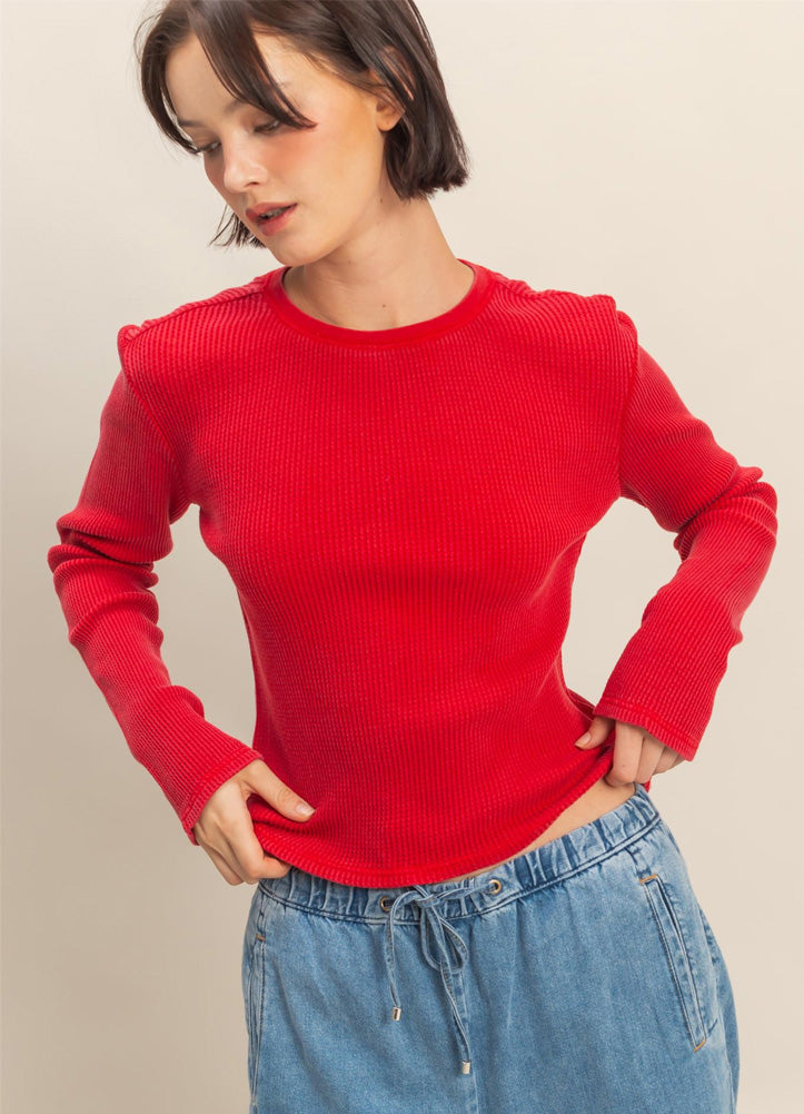 Mineral Washed Waffle LS in Red by Hyfve