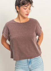 Cropped Open Back Boxed Tee in Chocolate