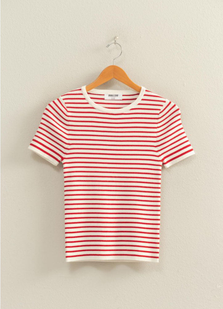Striped Ribbed SS Top in Red by Hyfve