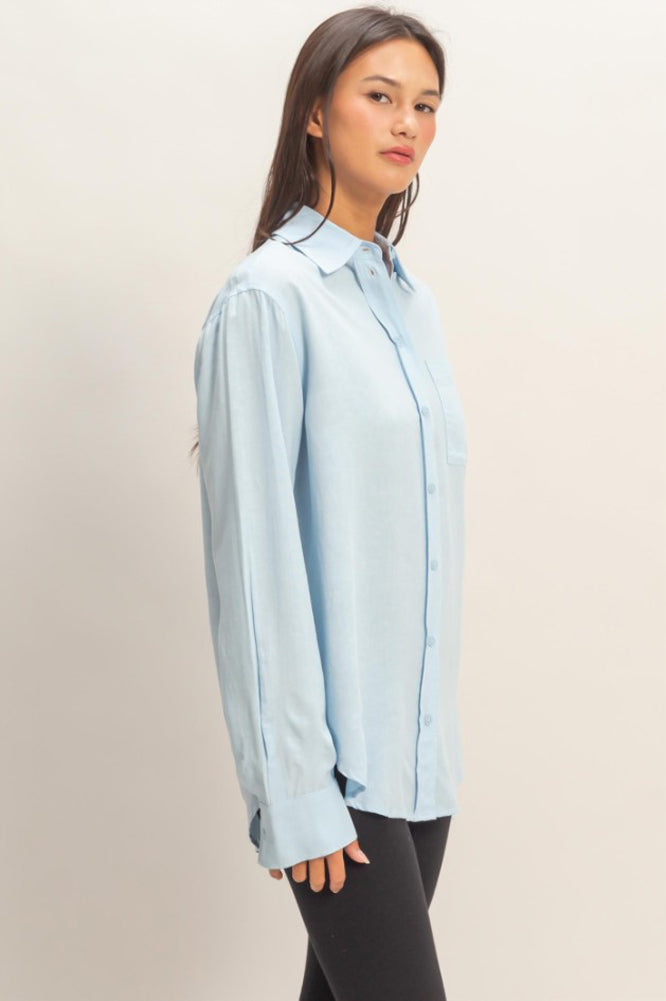 Linen Blend Button Up Shirt in Ice Blue by Hyfve