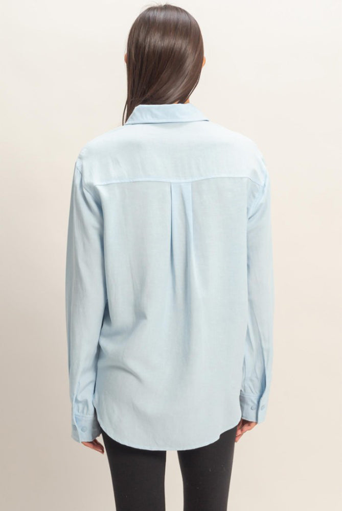 Linen Blend Button Up Shirt in Ice Blue by Hyfve