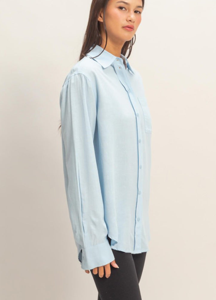 Linen Blend Button Up Shirt in Ice Blue by Hyfve