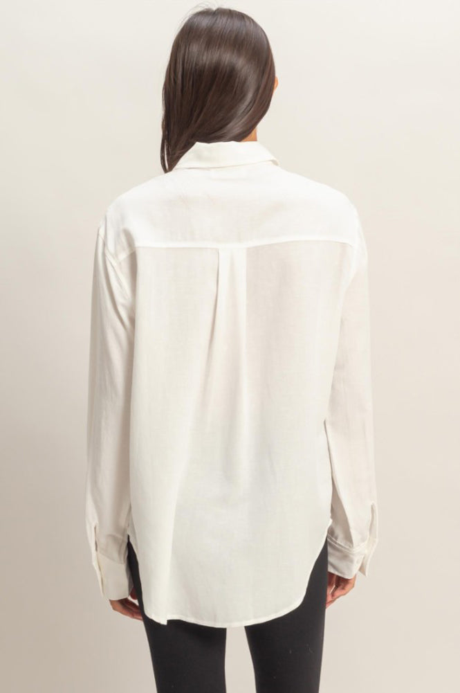 Linen Blend Button Up Shirt in White by Hyfve
