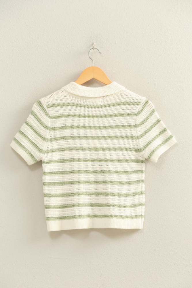 Striped Polo SS in Sage by Hyfve