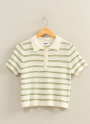Striped Polo SS in Sage by Hyfve