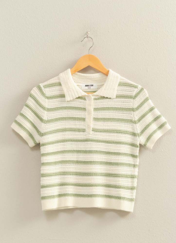 Striped Polo SS in Sage by Hyfve