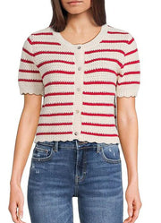 Button Front SS Knit Top in Red by Hyfve