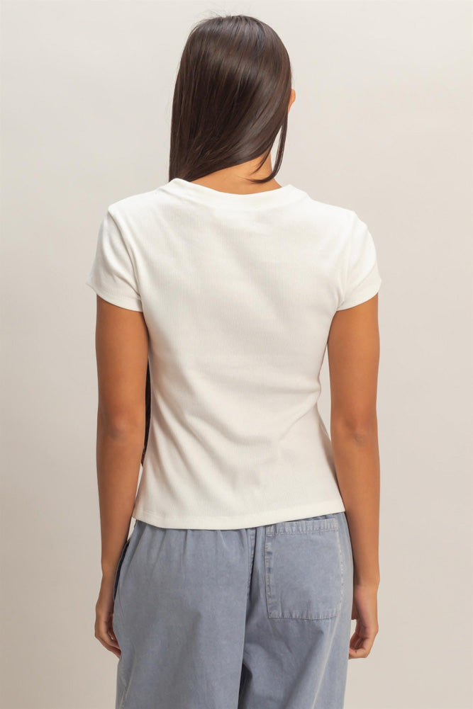 Ribbed Button Front SS Top in Off White by Hyfve