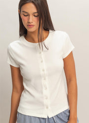 Ribbed Button Front SS Top in Off White by Hyfve