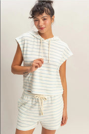 Striped Hooded Top with Pocket in Baby Blue by Hyfve