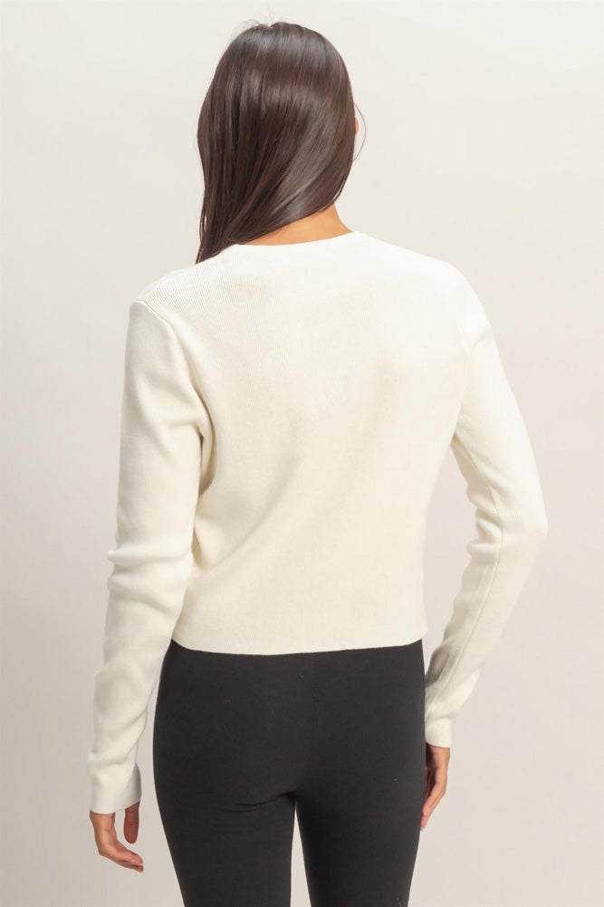 Ribbed Button Up Cardigan in Cream by Hyfve