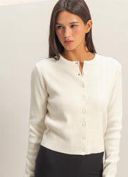 Ribbed Button Up Cardigan in Cream by Hyfve