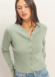 Ribbed Button Up Cardigan in Sage by Hyfve