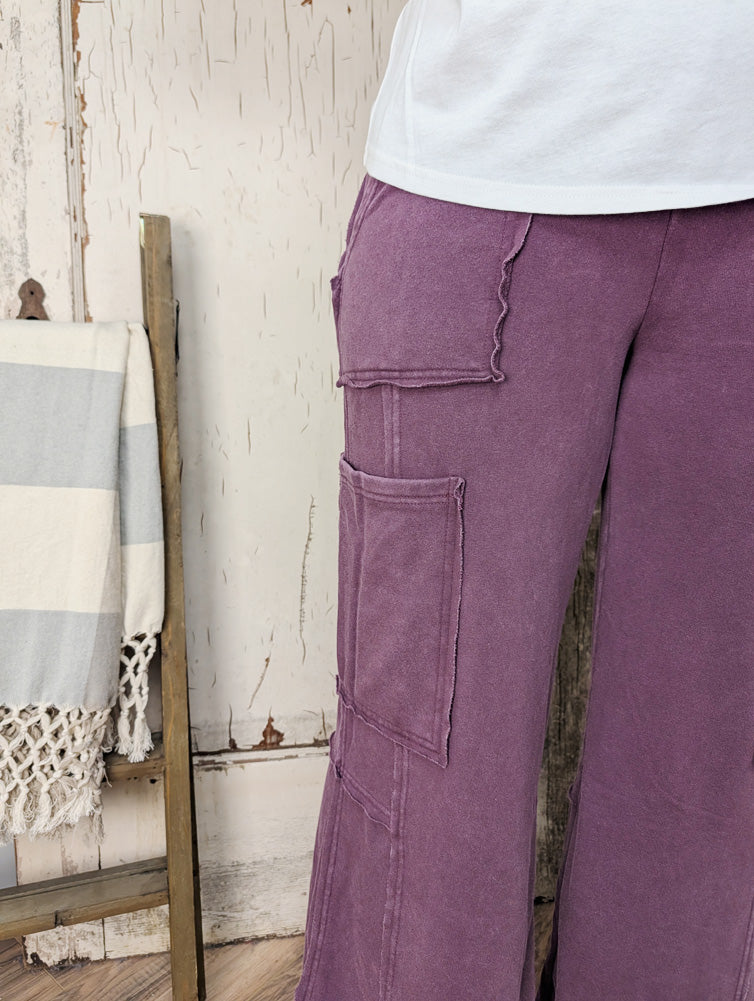 Minerl Wash Cargo Pocket Pants in Dark Cherry by Hyfve