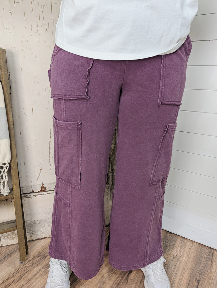 Minerl Wash Cargo Pocket Pants in Dark Cherry by Hyfve