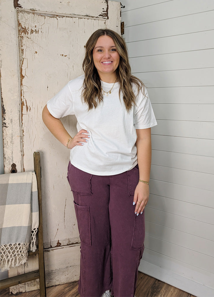 Minerl Wash Cargo Pocket Pants in Dark Cherry by Hyfve
