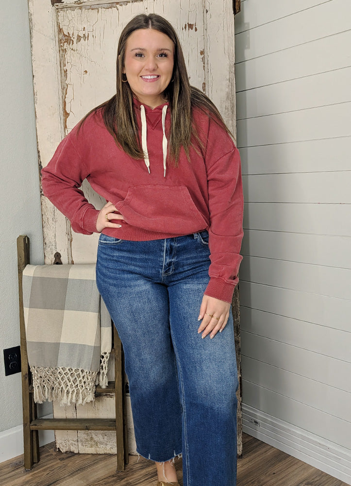 Acid Washed Hoodie in Dark Red by Hyfve