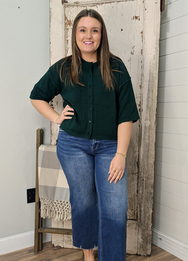 Button Up SS Sweater in Dark Green by Hyfve