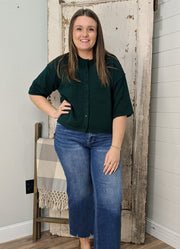 Button Up SS Sweater in Dark Green by Hyfve
