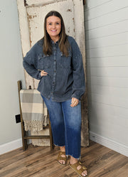 Mineral Washed Waffle Knit Shacket in Dark Grey