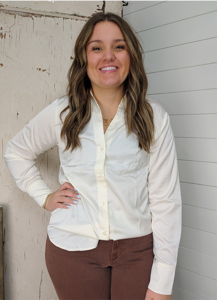 Satin Button Down in Whip Cream by Hyfve
