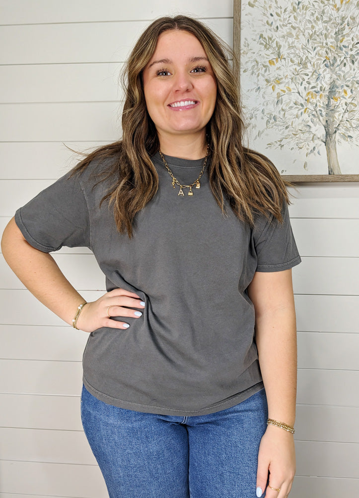 Crew Neck Pigment Dye Tee in Charcoal by Hyfve
