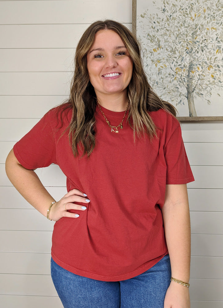 Crew Neck Pigment Dye Tee in Dark Red by Hyfve
