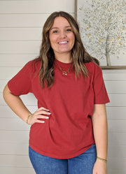 Crew Neck Pigment Dye Tee in Dark Red by Hyfve