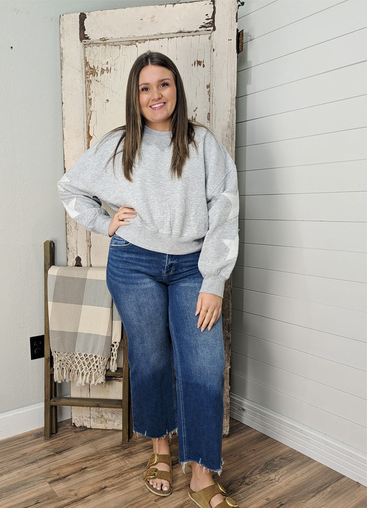 Star Patch Sleeve Sweatshirt in Heather Grey by Hyfve