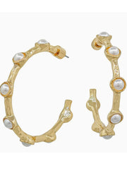 Gold Hammered Earrings with Pearl Hoop by Whats Hot