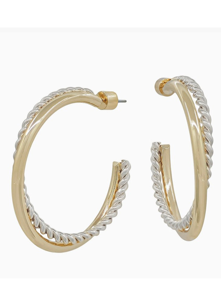 Braided Gold & Silver Hoop Twist Earrings by Whats Hot