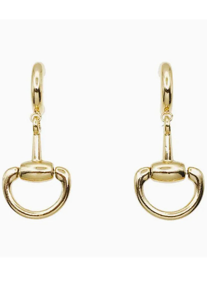 Gold Huggie Hoop with Horsebit Drop Earrings by Whats Hot