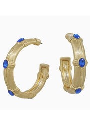 Hammered Hoop with Blue Crystal Earrings by Whats Hot