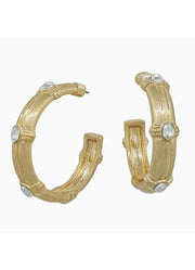 Hammered Hoop with Clear Crystal Earrings by Whats Hot