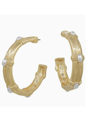 Hammered Hoop Pearl Earrings by Whats Hot