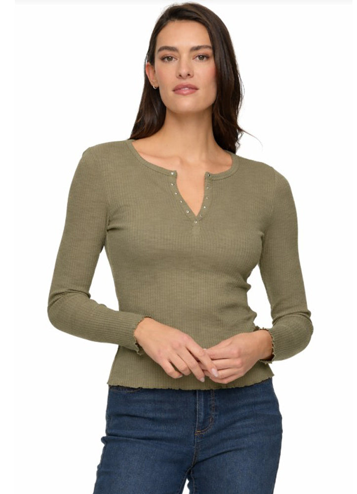 Arcadia LS Studded Knit Top in Dusty Olive by Flag and Anthem