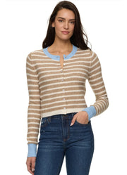 Marietta Contrast Stripe Cardigan in Taupe/Blue/Cream by Flag and Anthem