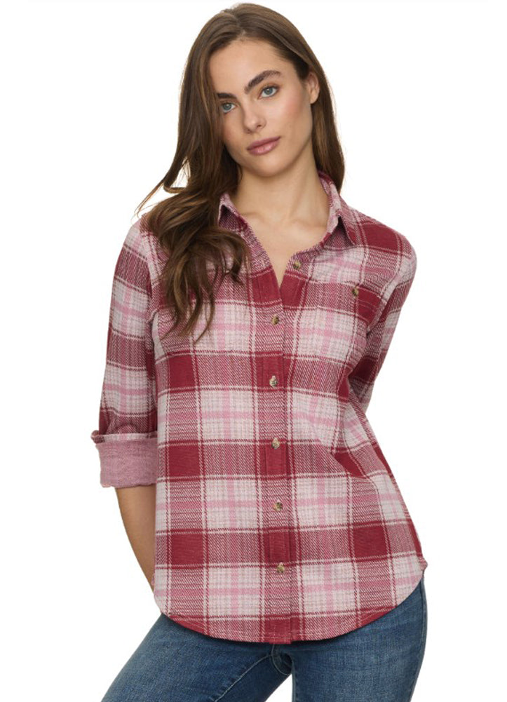 Lulu Hero Stretch Flannel Shirt in Burgundy Combo by Flag and Anthem
