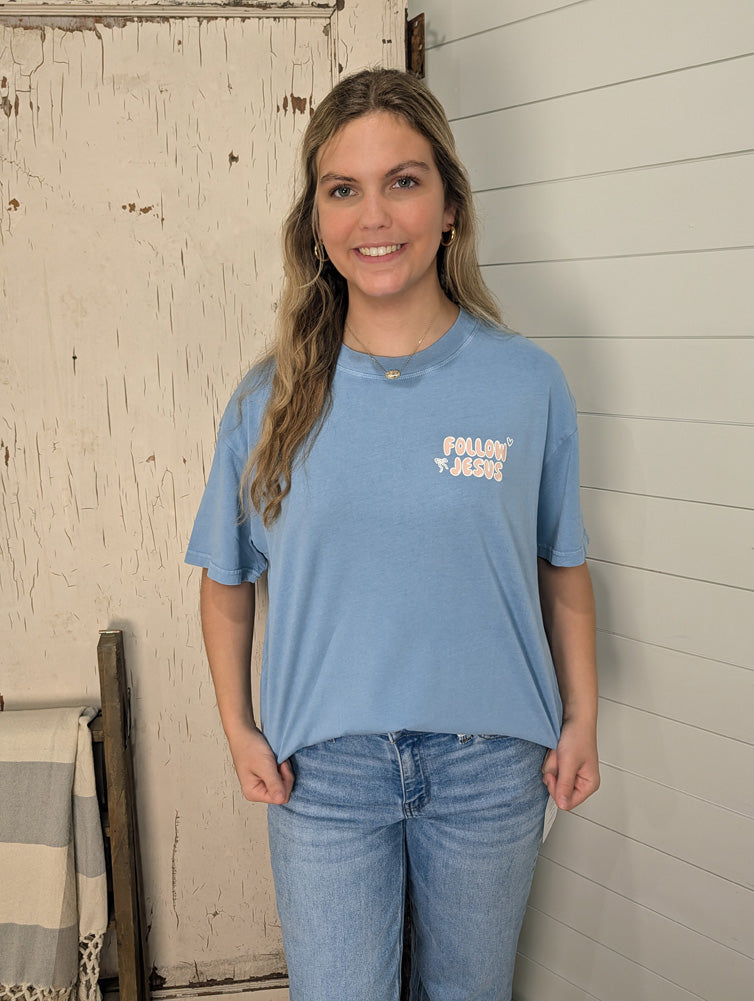 Follow Jesus Tee in Bluebell by Elevated Faith