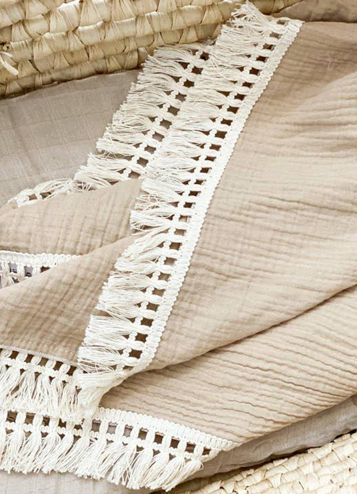Tan Fringe Swaddle Blanket by Harp Angel Boutique