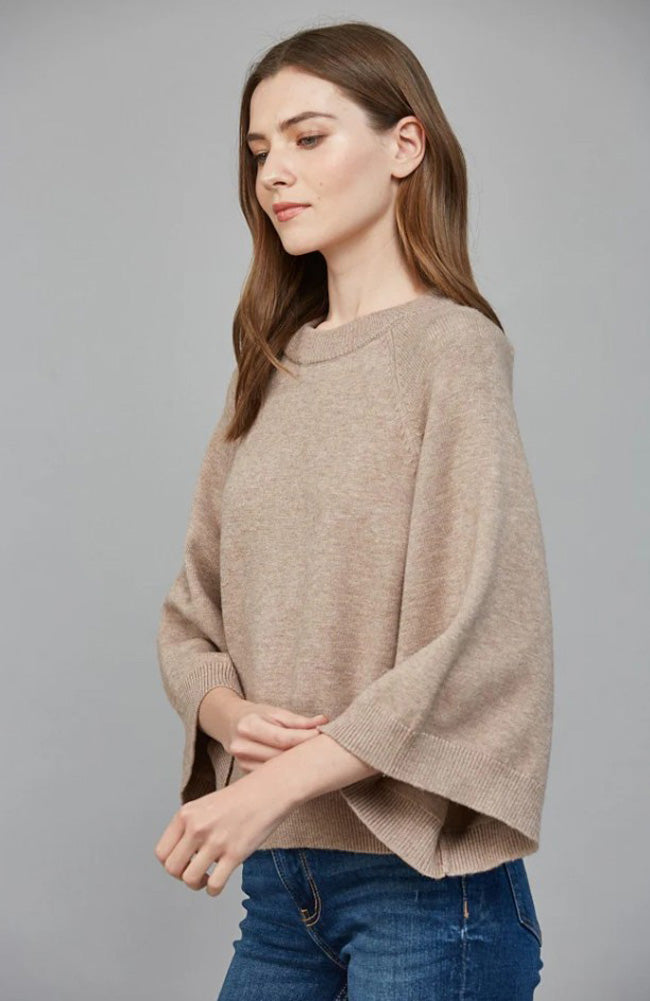 Raglan Sleeve Short Wide Sleeve Crew Neck Sweater in Taupe by Fate by LFD