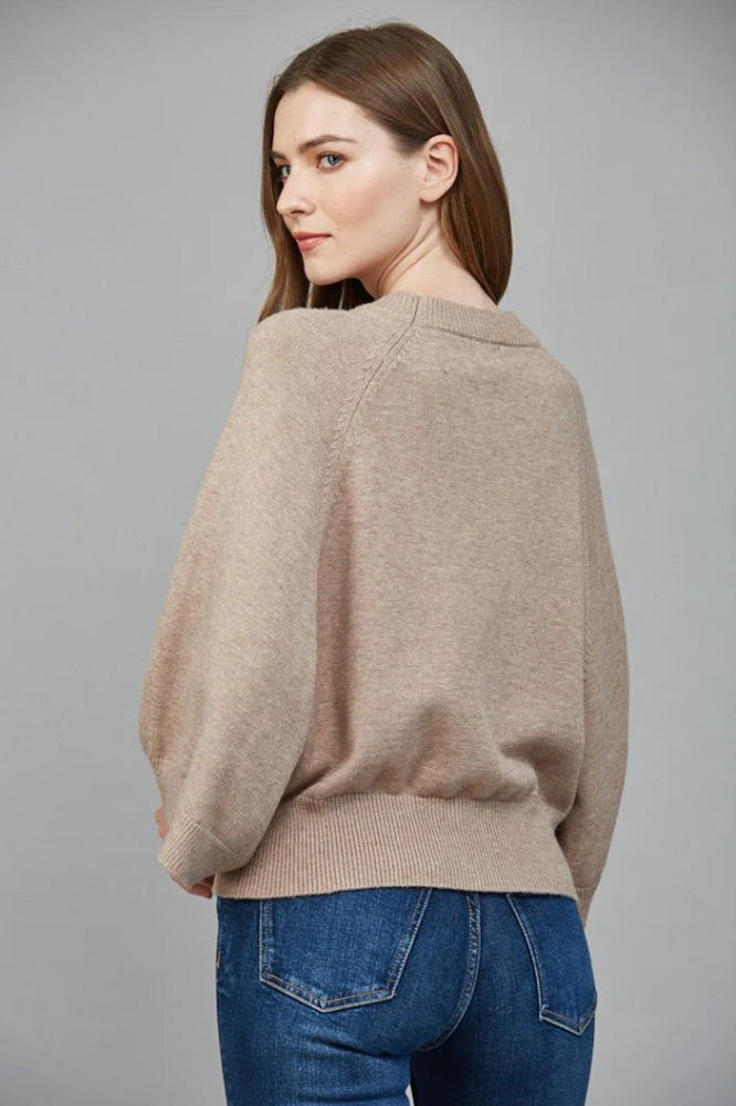 Raglan Sleeve Short Wide Sleeve Crew Neck Sweater in Taupe by Fate by LFD