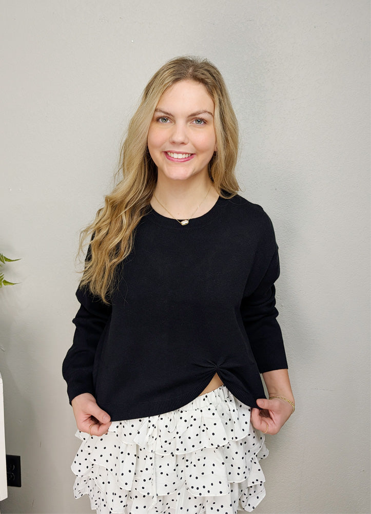 Sweater with Knot Accent in Black by Jodifl
