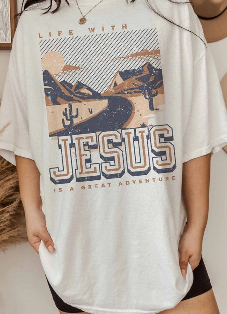 Jesus Oversized Graphic Tee in Sand by Good Day Street